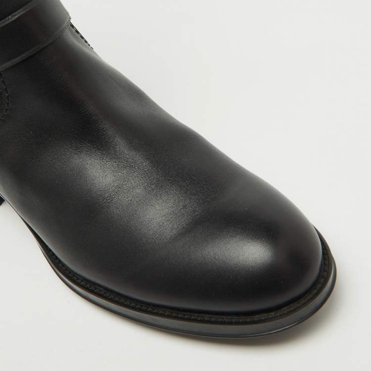 Pre Owned Tod's Black Leather Buckle Detail Calf Length Boots Size 39.5