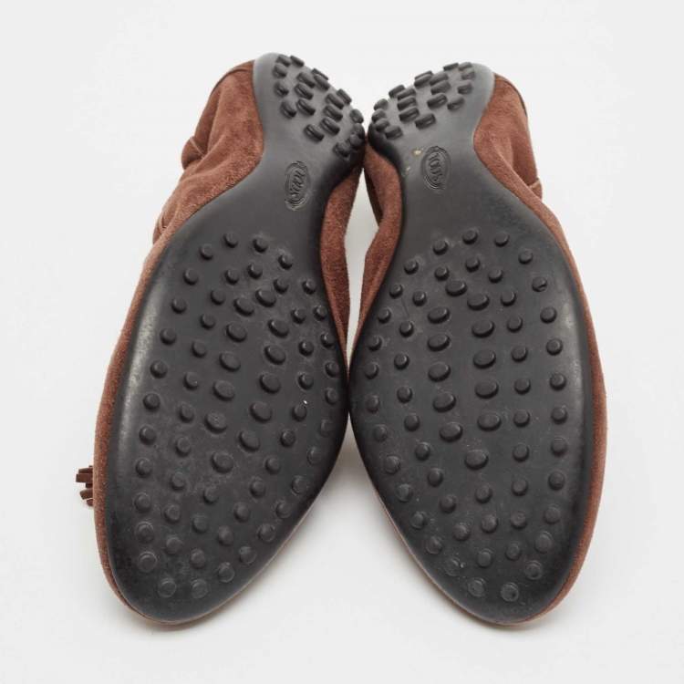 Pre Owned Tod's Dark Brown Suede Scrunch Ballet Flats Size 38