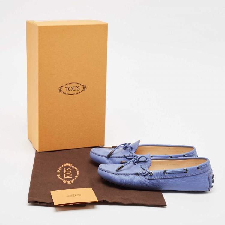 Pre Owned Tod's Blue Leather Bow Slip On Loafers Size 36