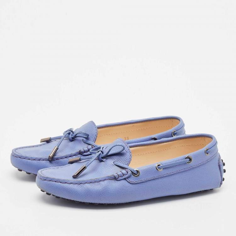 Pre Owned Tod's Blue Leather Bow Slip On Loafers Size 36