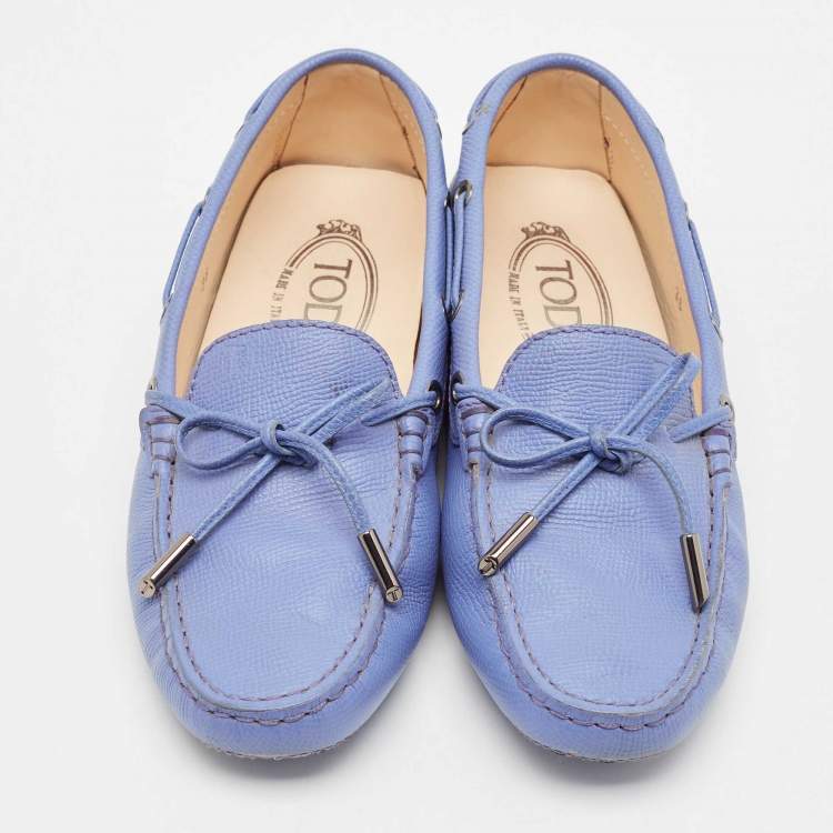 Pre Owned Tod's Blue Leather Bow Slip On Loafers Size 36