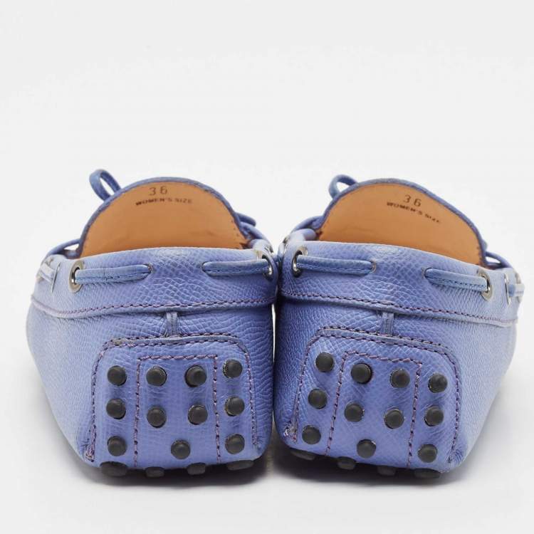 Pre Owned Tod's Blue Leather Bow Slip On Loafers Size 36