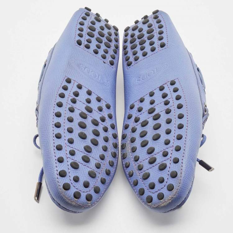 Pre Owned Tod's Blue Leather Bow Slip On Loafers Size 36