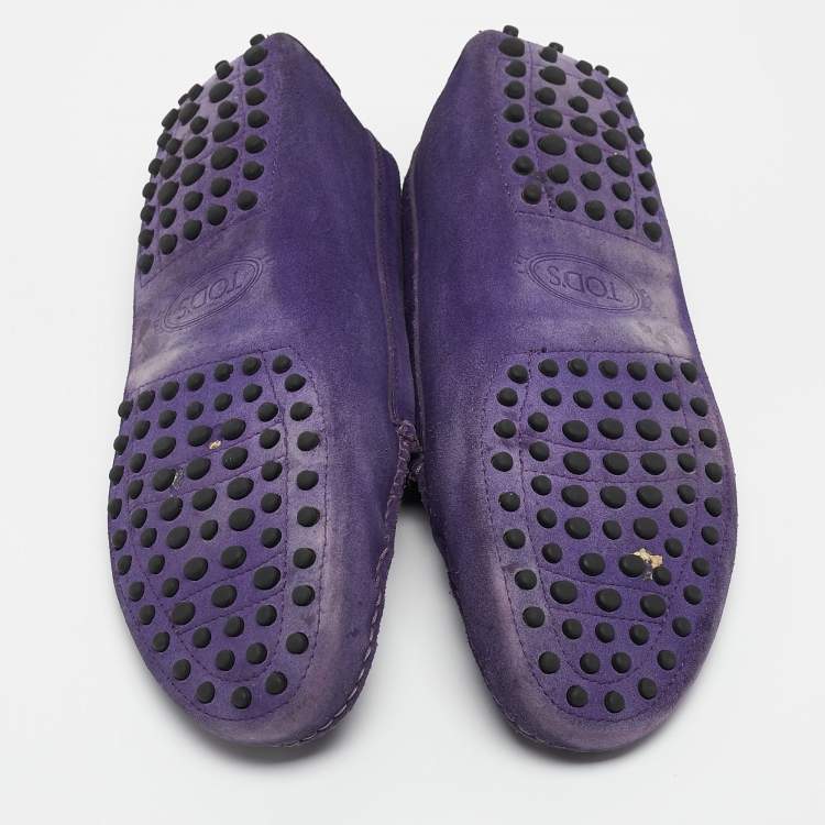 Pre Owned Tod's Purple Suede Gommino Slip on Loafers Size 39.5