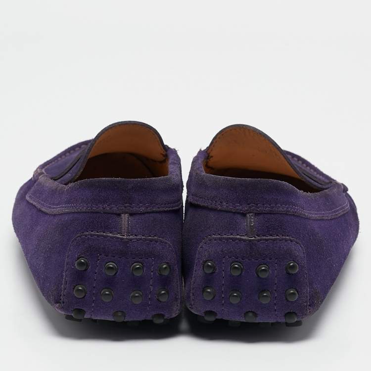 Pre Owned Tod's Purple Suede Gommino Slip on Loafers Size 39.5