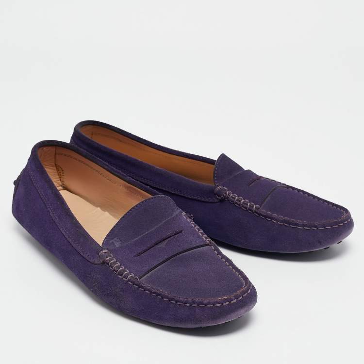 Pre Owned Tod's Purple Suede Gommino Slip on Loafers Size 39.5