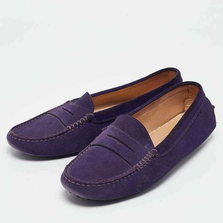 Pre Owned Tod's Purple Suede Gommino Slip on Loafers Size 39.5