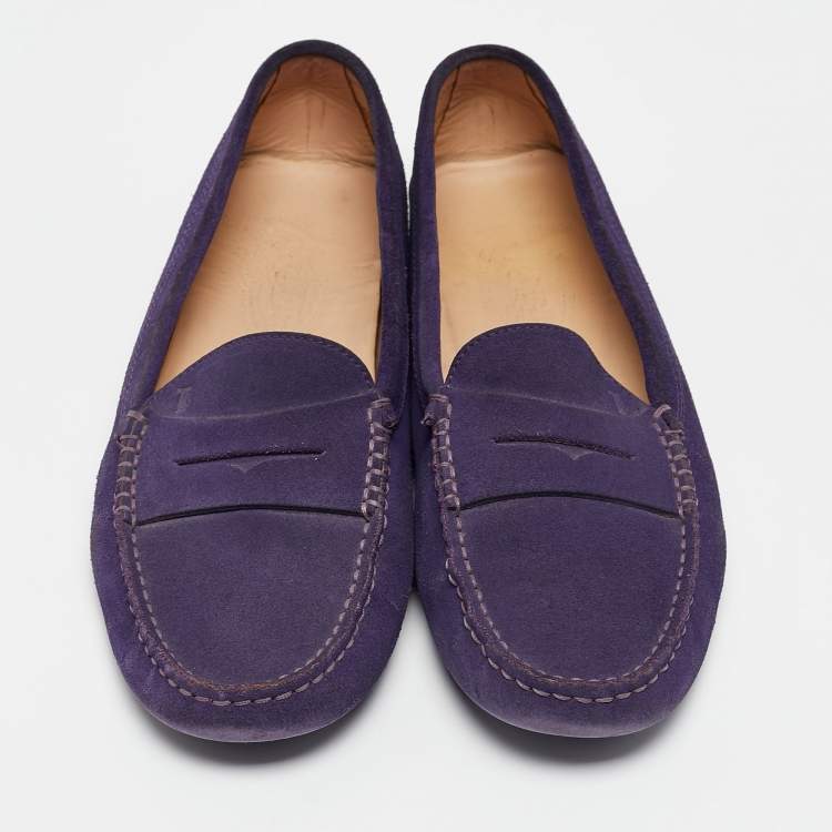 Pre Owned Tod's Purple Suede Gommino Slip on Loafers Size 39.5