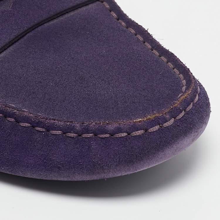 Pre Owned Tod's Purple Suede Gommino Slip on Loafers Size 39.5
