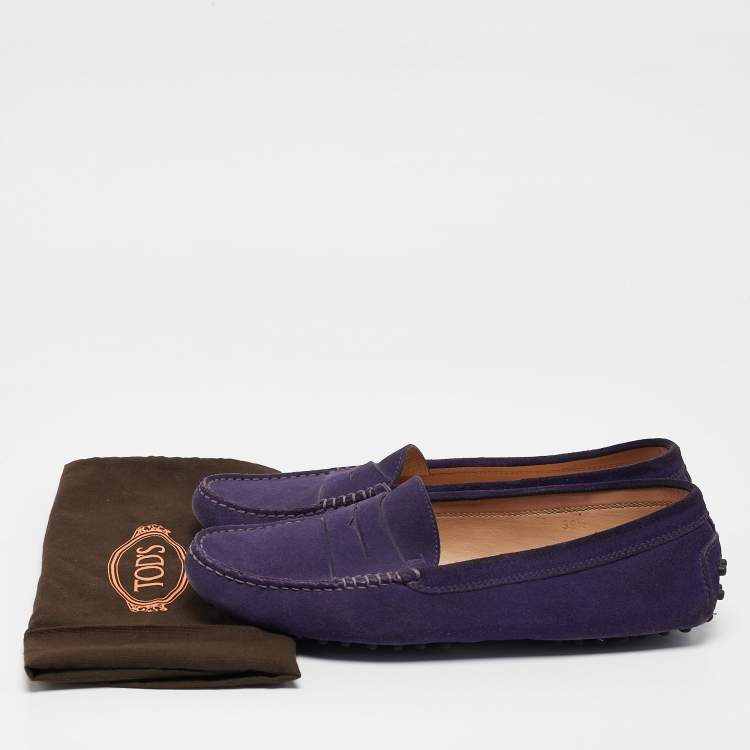 Pre Owned Tod's Purple Suede Gommino Slip on Loafers Size 39.5