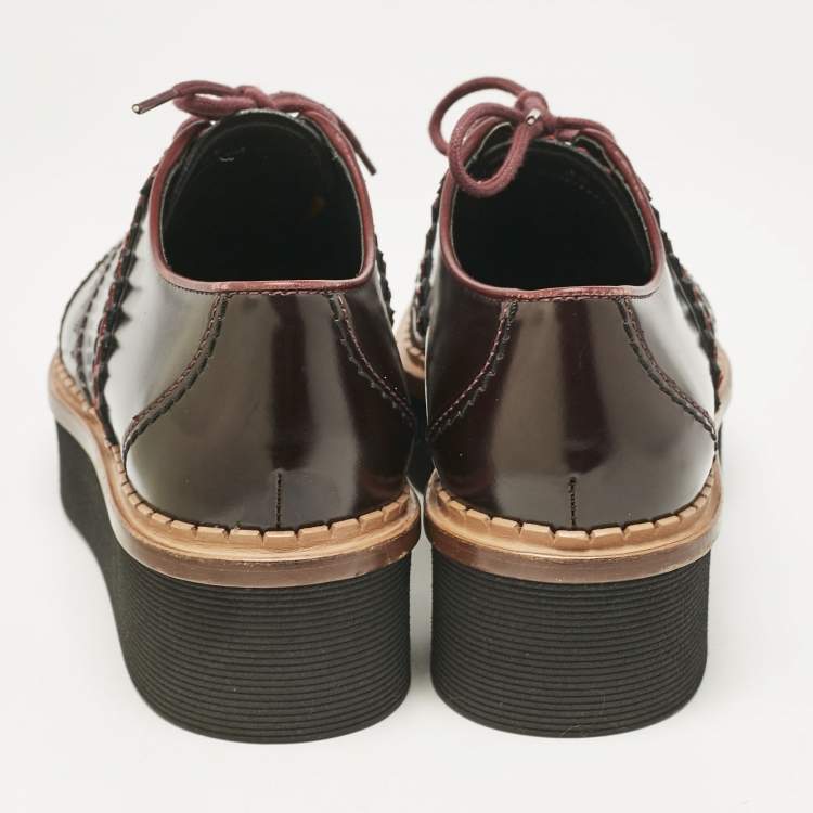 Pre Owned Tod's Burgundy Brogue Leather Platform Lace Up Oxfords Size 38