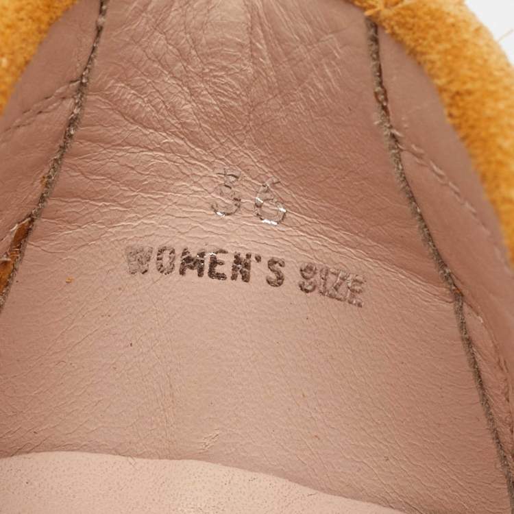 Pre Owned Tod's Yellow Suede Studded Fringe Bow Slip On Loafers Size 36