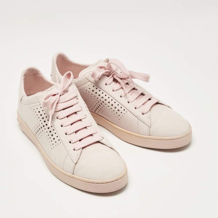 Pre Owned Tod's Pink Perforated Nubuck Leather Low Top Sneakers Size 37