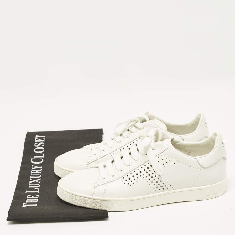 Pre Owned Tod's White Leather Lace Up Sneakers Size 37.5