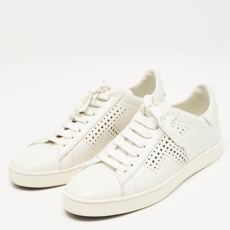 Pre Owned Tod's White Leather Lace Up Sneakers Size 37.5
