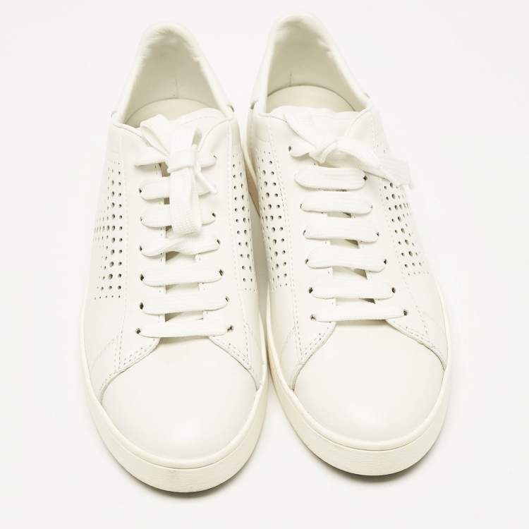 Pre Owned Tod's White Leather Lace Up Sneakers Size 37.5
