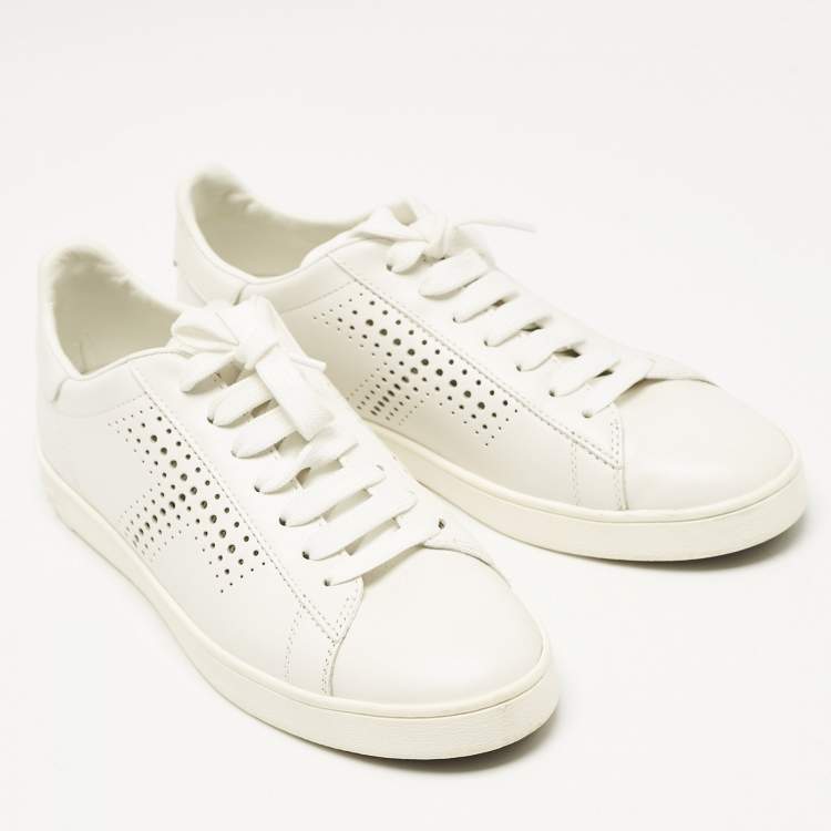 Pre Owned Tod's White Leather Lace Up Sneakers Size 37.5