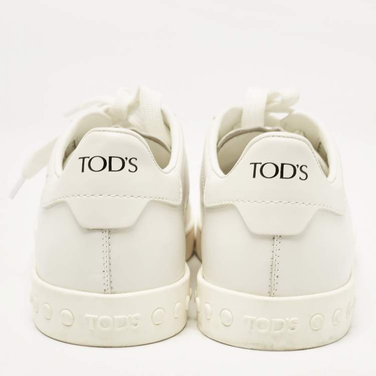 Pre Owned Tod's White Leather Lace Up Sneakers Size 37.5