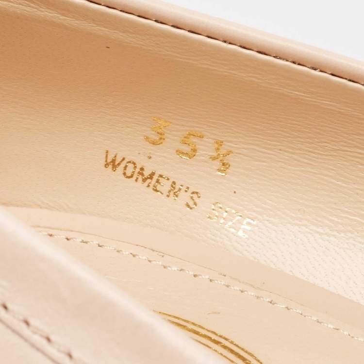 Pre Owned Tod's Beige Leather Block Heel Loafer Pumps Size 35.5