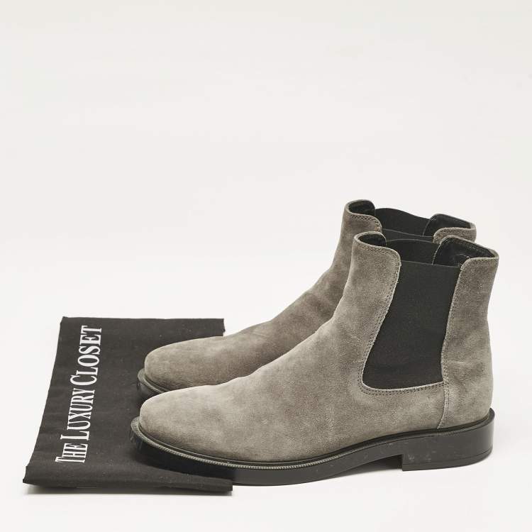 Pre Owned Tod's Grey Suede and Elastic Fabric Ankle Boots Size 38