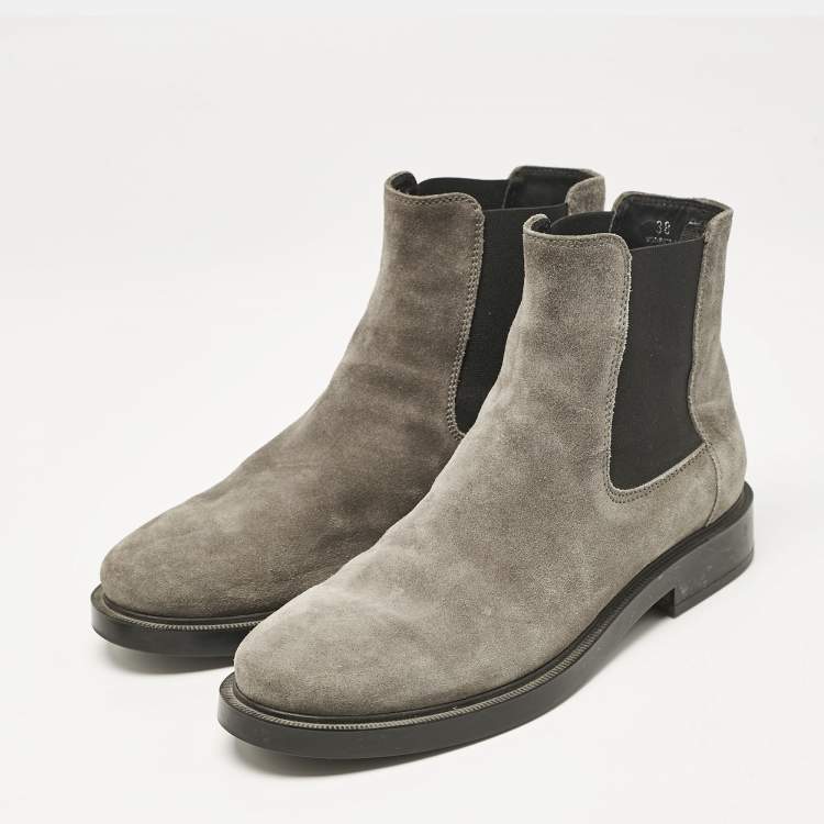 Pre Owned Tod's Grey Suede and Elastic Fabric Ankle Boots Size 38