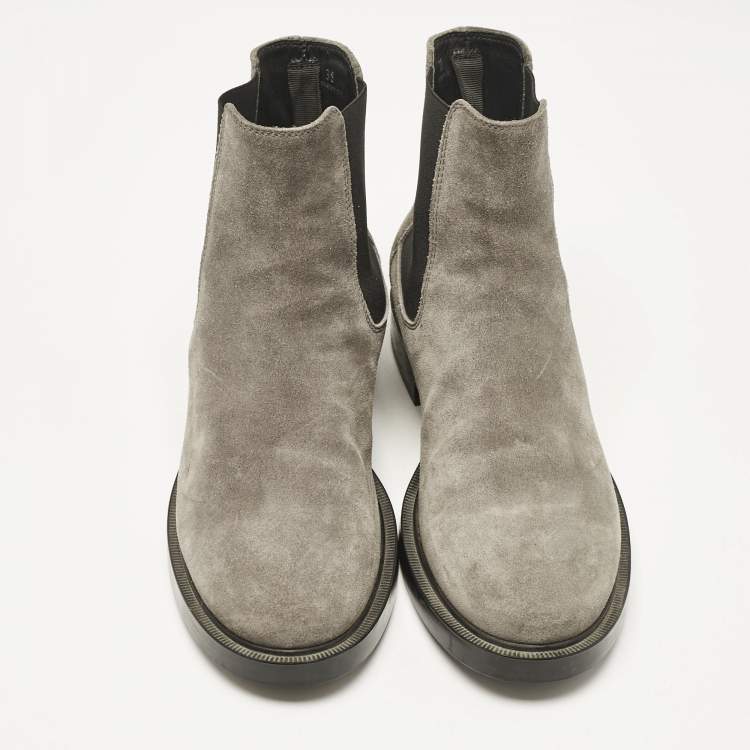 Pre Owned Tod's Grey Suede and Elastic Fabric Ankle Boots Size 38