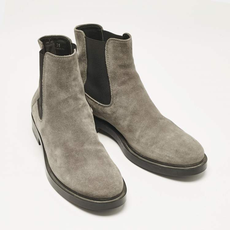 Pre Owned Tod's Grey Suede and Elastic Fabric Ankle Boots Size 38
