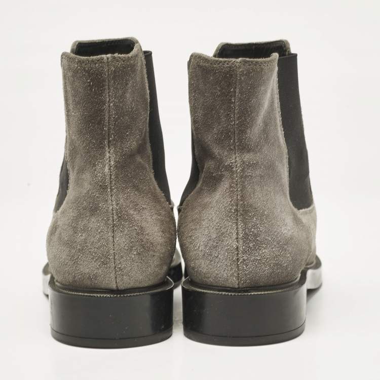 Pre Owned Tod's Grey Suede and Elastic Fabric Ankle Boots Size 38
