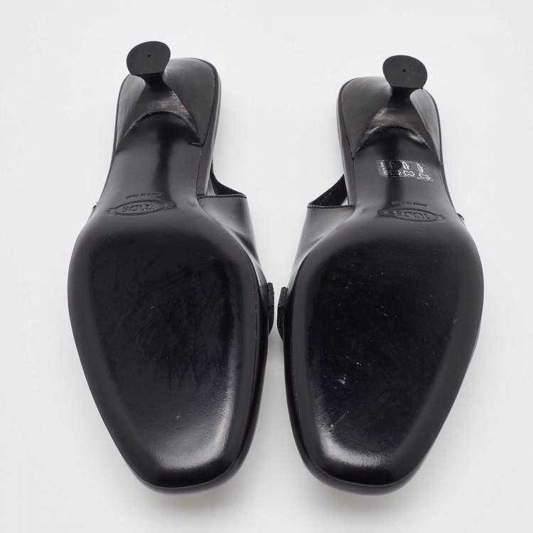 Pre Owned Tod's White/Black Leather Slingback Loafers Size 38