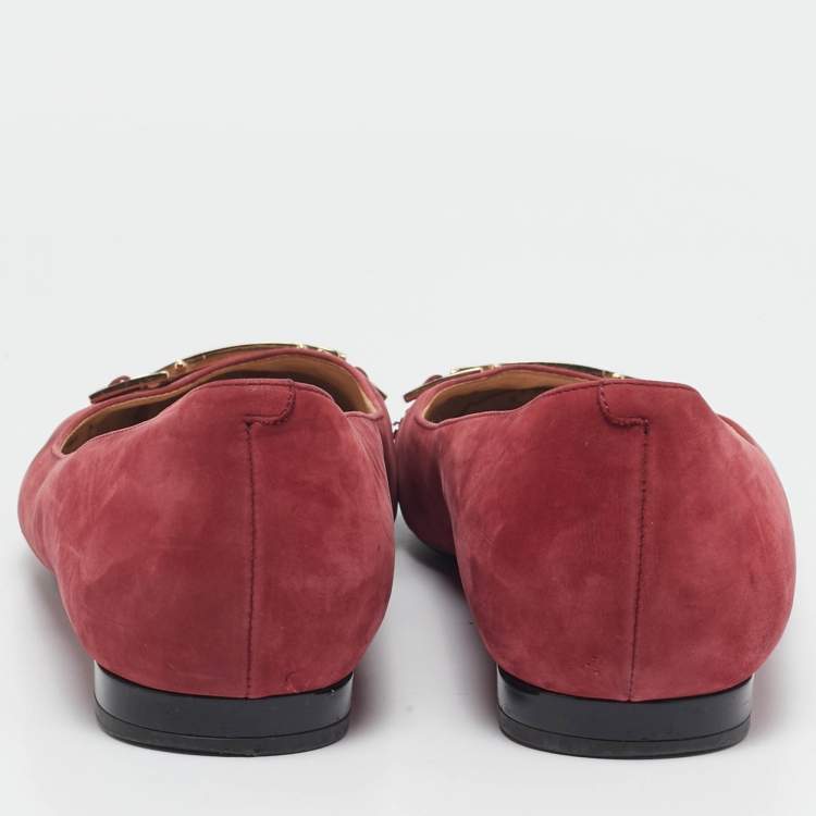 Pre Owned Tod's Red/Black Patent Leather and Suede Ballet Flats Size 39.5