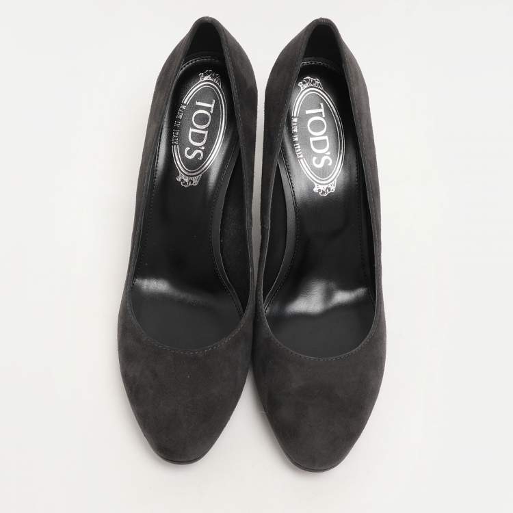 Pre Owned Tod's Grey Suede Wedge Pumps Size 38.5