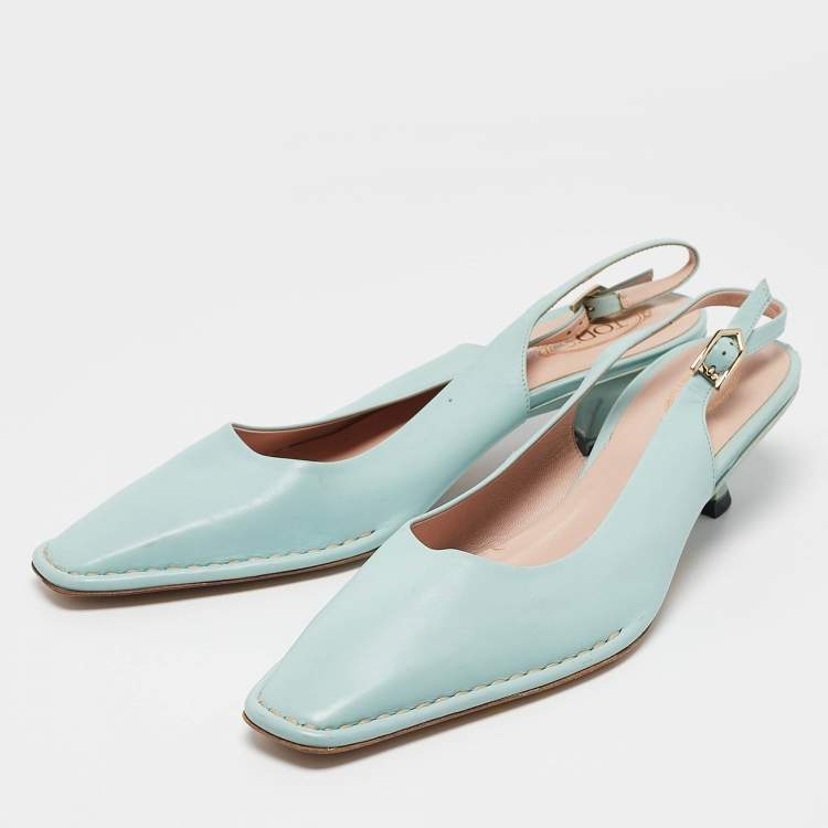 Pre Owned Tod's Blue Leather Slingback Pumps Size 40