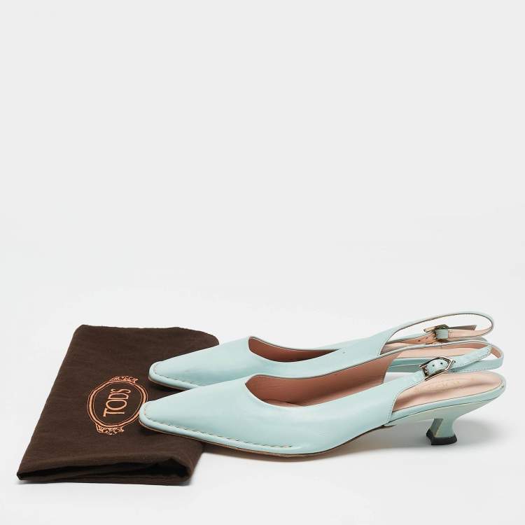 Pre Owned Tod's Blue Leather Slingback Pumps Size 40