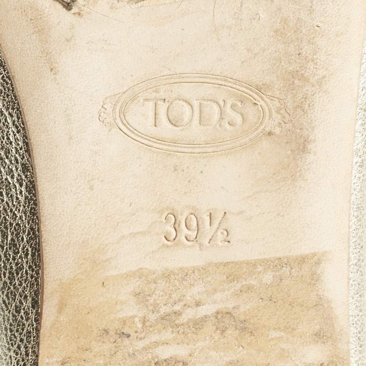 Pre Owned Tod's Metallic Gold Leather Studded Ballet Flats Size 39.5