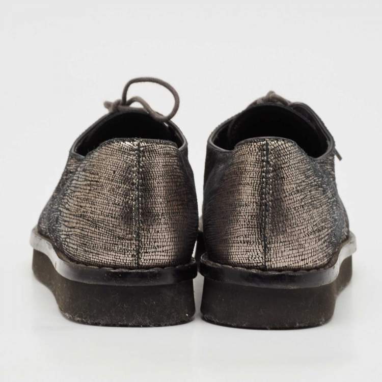 Pre Owned Tod's Metallic Bronze Leather Platform Lace Up Oxfords Size 38.5 