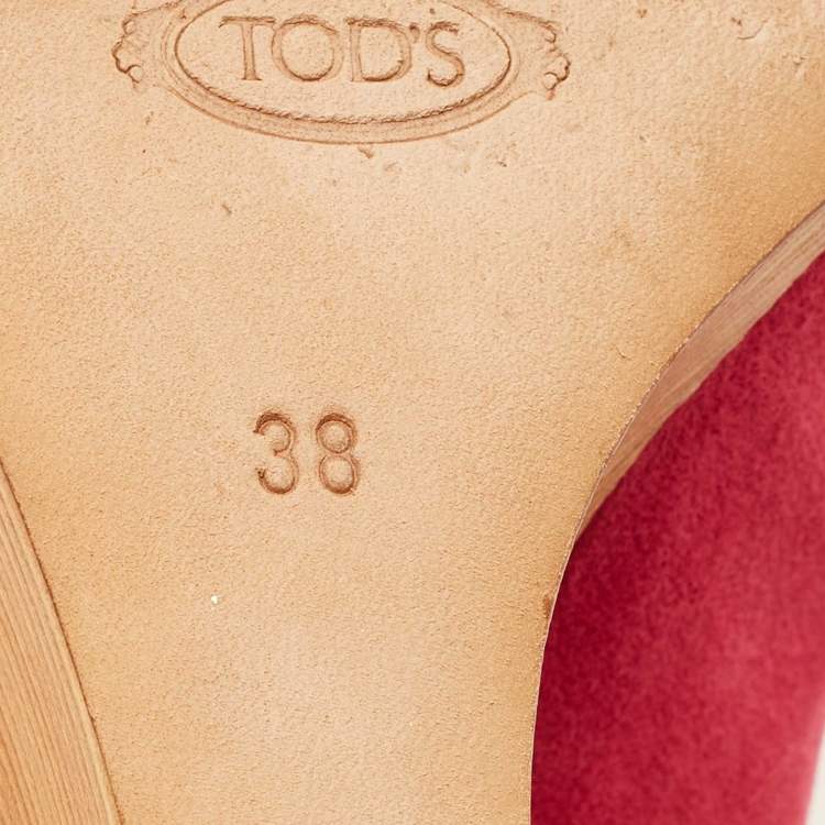 Pre Owned Tod's Bright Pink Suede Open Toe Wedge Pumps Size 38