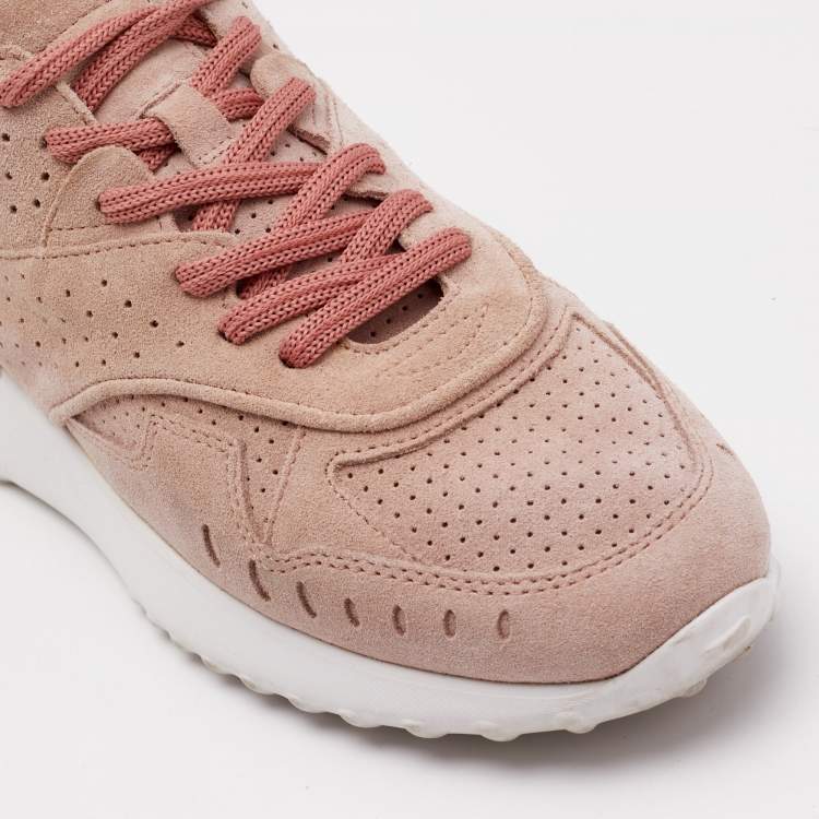 Pre Owned Tod's Dusty Pink Suede Perforated Low Top Sneakers Size 36.5