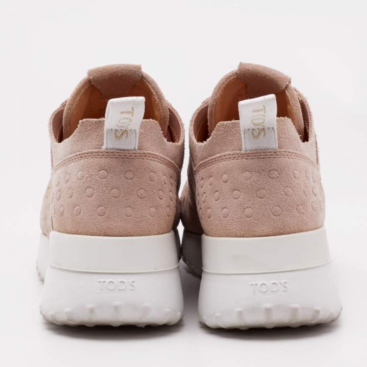 Pre Owned Tod's Dusty Pink Suede Perforated Low Top Sneakers Size 36.5