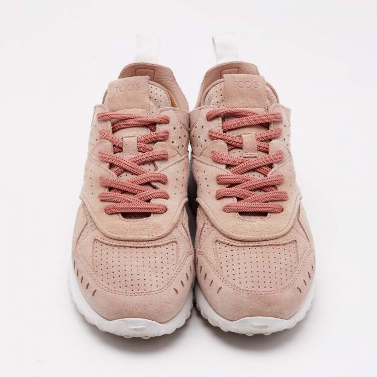 Pre Owned Tod's Dusty Pink Suede Perforated Low Top Sneakers Size 36.5