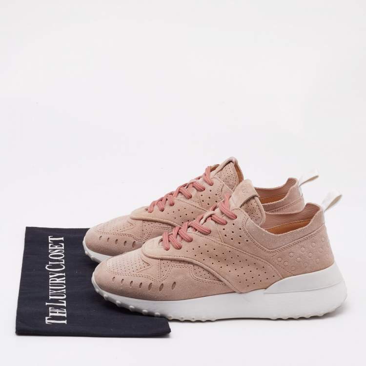 Pre Owned Tod's Dusty Pink Suede Perforated Low Top Sneakers Size 36.5