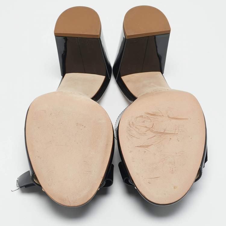 Pre Owned Tod's Black Patent Leather Double T Embellished Slide Sandals Size 40