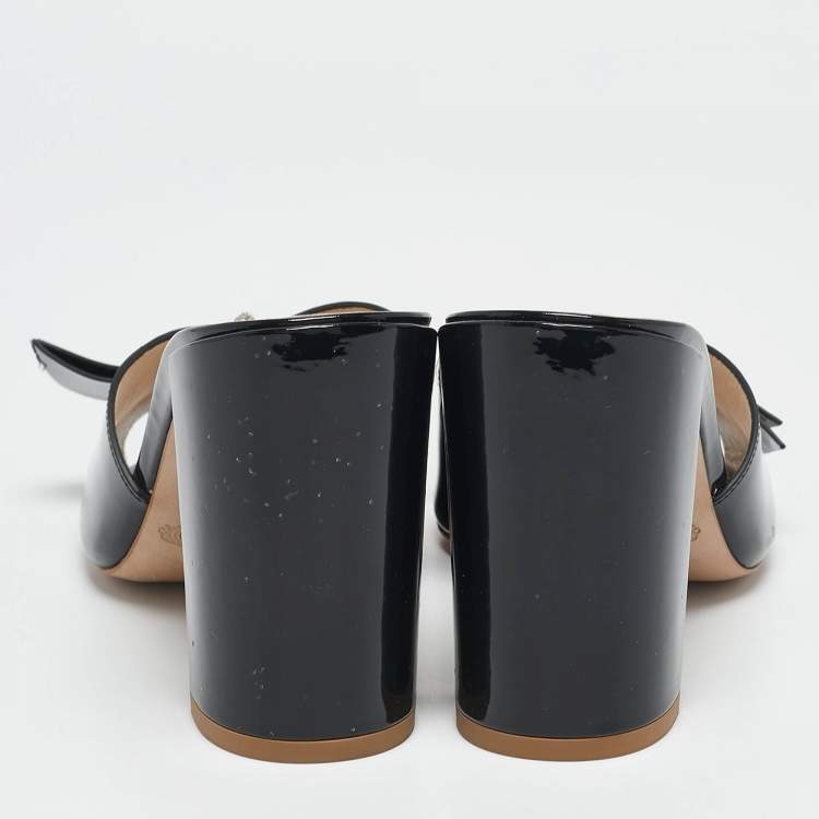 Pre Owned Tod's Black Patent Leather Double T Embellished Slide Sandals Size 40
