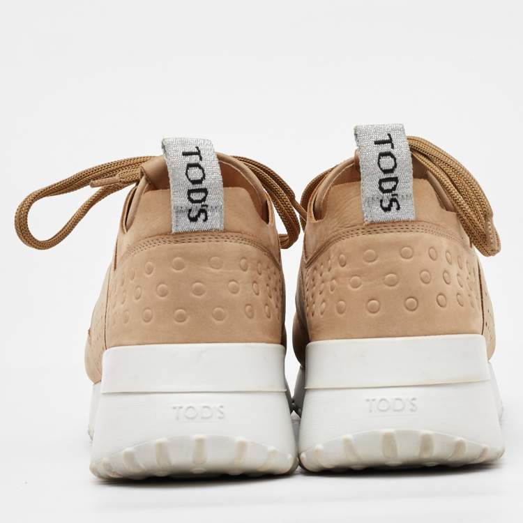 Pre Owned Tod's Beige Nubuck Leather Perforated Sportivo Low Top Sneakers Size 37.5