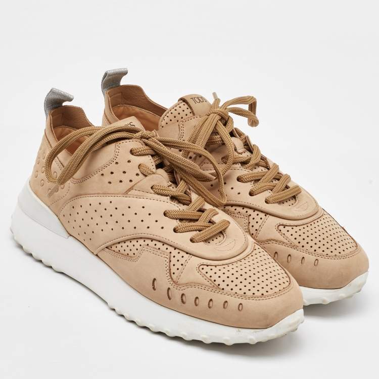 Pre Owned Tod's Beige Nubuck Leather Perforated Sportivo Low Top Sneakers Size 37.5