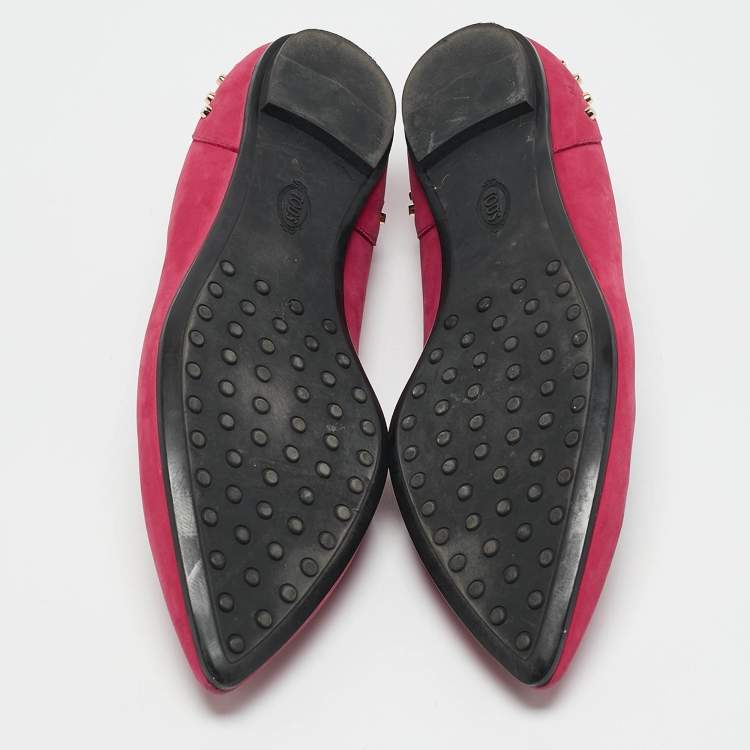Pre Owned Tod's Pink Suede Stud Embellished Ballet Flats Size 39