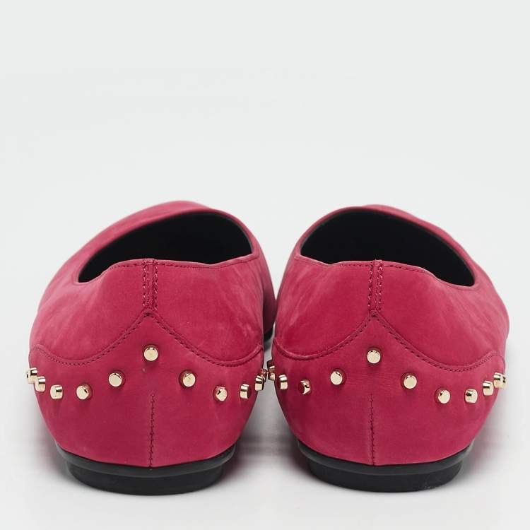 Pre Owned Tod's Pink Suede Stud Embellished Ballet Flats Size 39
