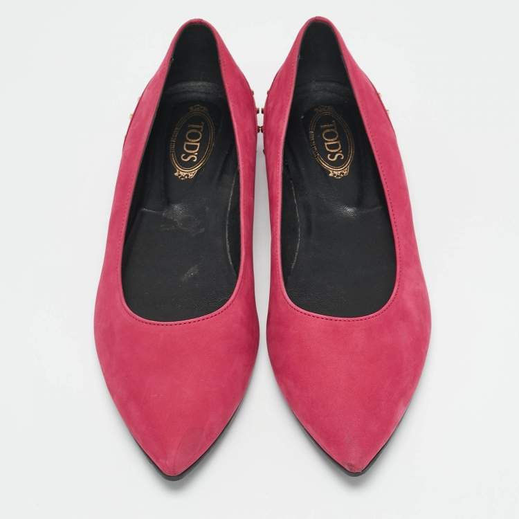 Pre Owned Tod's Pink Suede Stud Embellished Ballet Flats Size 39