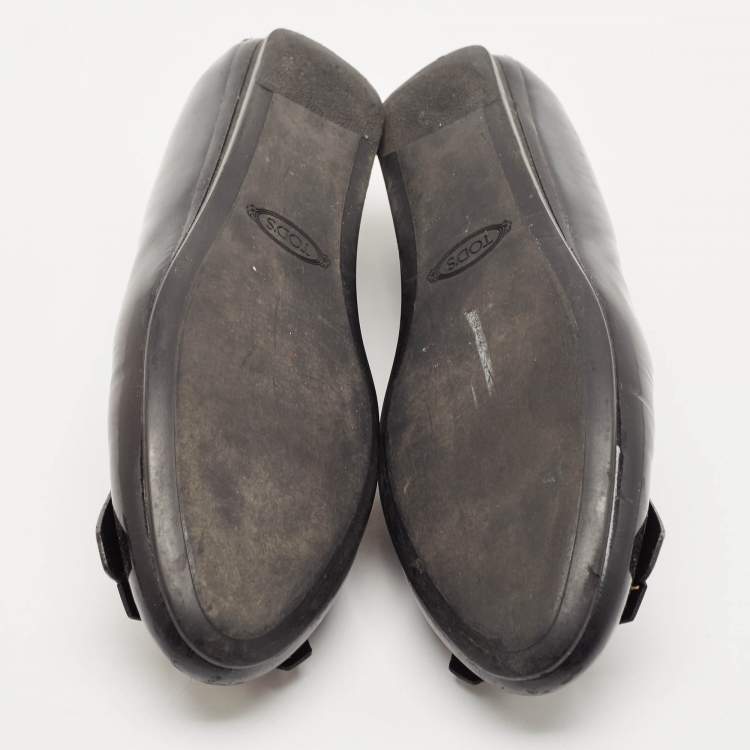 Pre Owned Tod's Black Leather Fringe Ballet Flats Size 37.5
