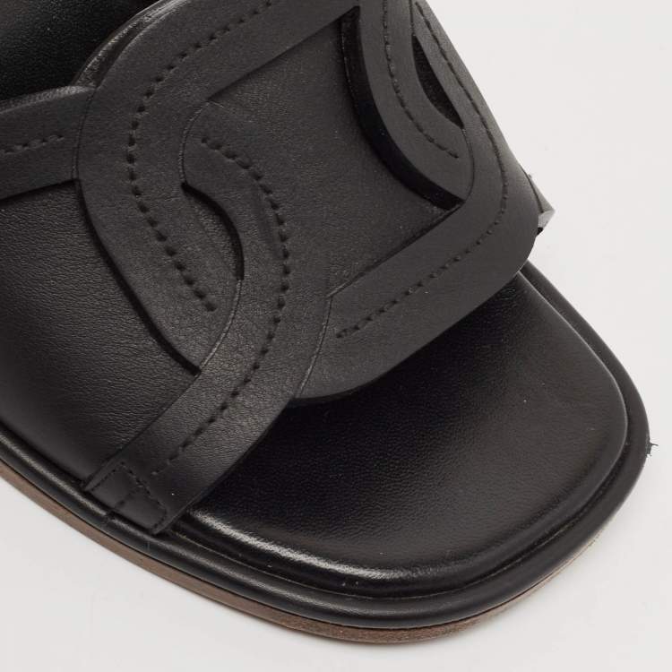 Pre Owned Tod's Black Leather Slide Sandals Size 37