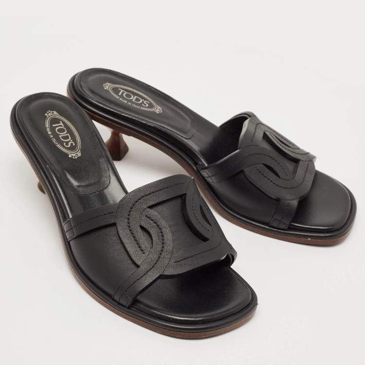 Pre Owned Tod's Black Leather Slide Sandals Size 37